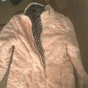 Girls pink adorable reversible north face jacket